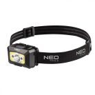 Neo Tools 99-073 fejlámpa, tölthető, usb, 250 lm, cob led + mozgásérzékelővel, Fekete