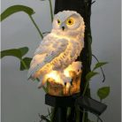 Saska Garden Owl - napelemes kerti lámpa, 11x8x44cm, fehér