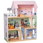 Enero Toys 1041087 - MDF fa babaház babákkal és állatokkal, 62x27x77cm, többszínű