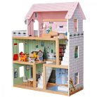 Enero Toys 1041087 - MDF fa babaház babákkal és állatokkal, 62x27x77cm, többszínű