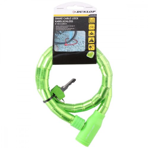 Dunlop Snake Cable Lock - biciklizár kulccsal 18mmx80cm, zöld