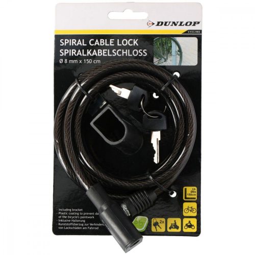 Dunlop Spiral Cable Lock - spirál biciklizár kulccsal, 0,8x150cm, fekete