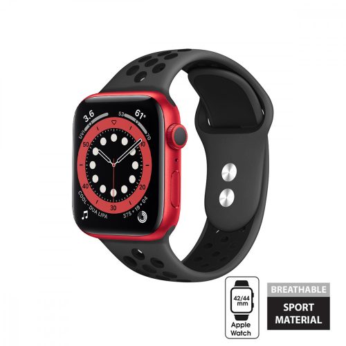 Crong Duo Sport - Apple Watch 42 / 44 / 45 / 49mm szilikon szíj, szürke/fekete
