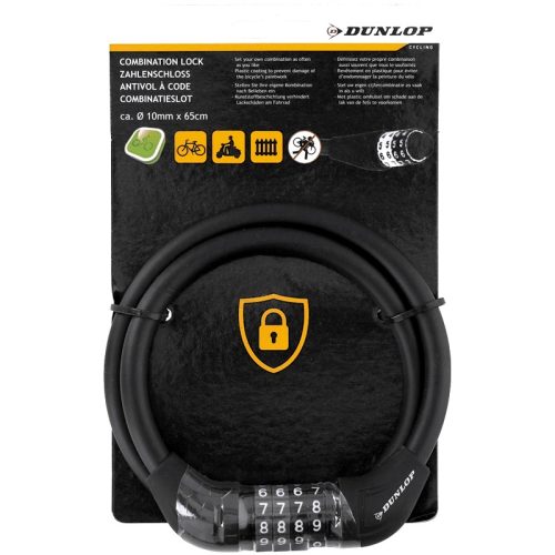 Dunlop Combination Lock - számzáras kerékpárzár, 65cm, fekete