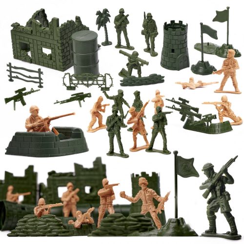 KX6187 - műanyag játék katonák, 114db-os, Zöld/Barna
