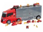 KX5993 - tűzoltó kamion 7 kisautóval bőröndben, Piros