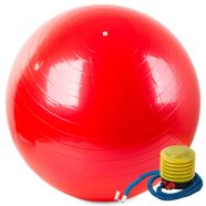   VG - 14172_CZE felfújható gumi gimnasztikai labda csíkos mintával, 65cm, lábpumpával, Piros
