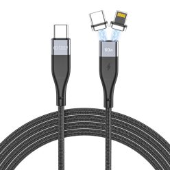   Kábel töltéshez és adatátvitelhez TECH-PROTECT UltraBoost 2 az 1-ben mágnes, USB-C - Lightning/USB-C, PD 60W, 3A, 1m, fekete